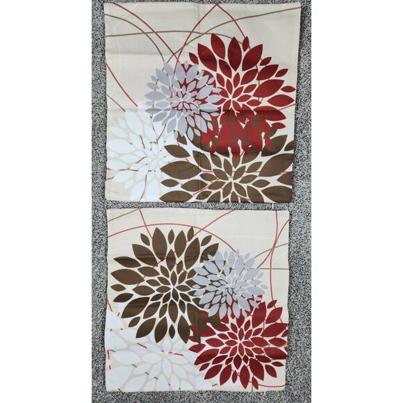 Pack Of 2 18x18 Throw Pillow Covers Dahlia Flower White Gray Brown Red - Picture 4 of 4